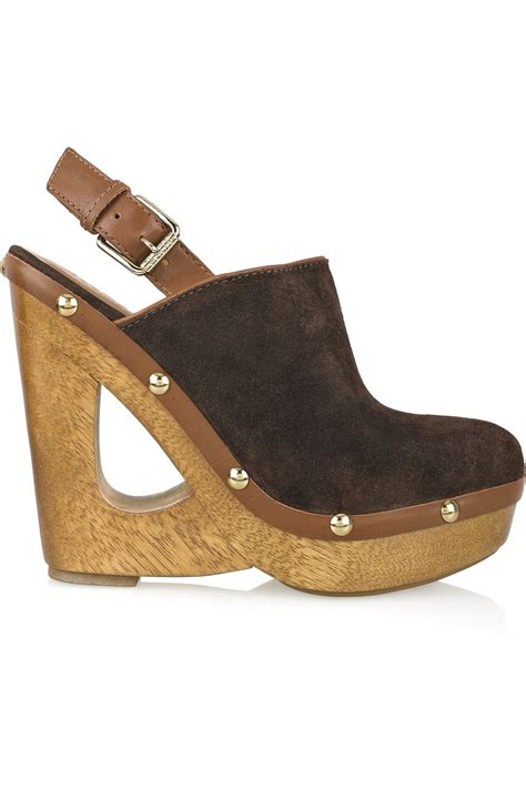 michael kors dark brown women suede clogs|Michael Kors leather flats.